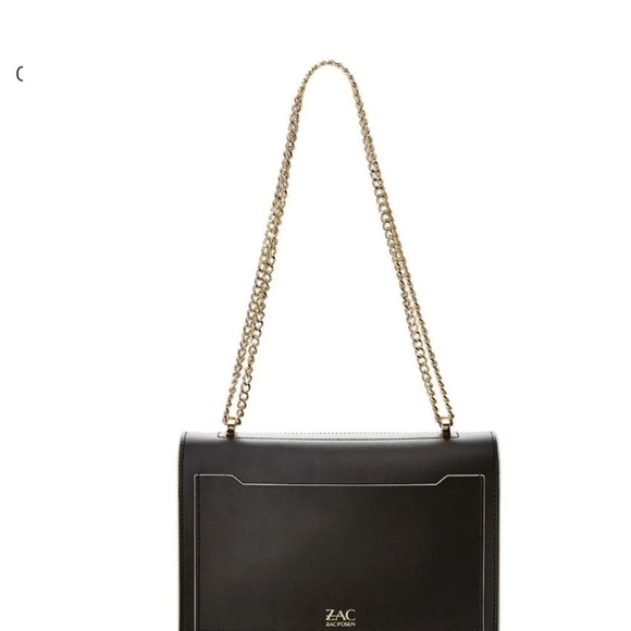Zac Posen NWOT medium black Earthette Leather gold Chain Bag Accordion style - Picture 7 of 10